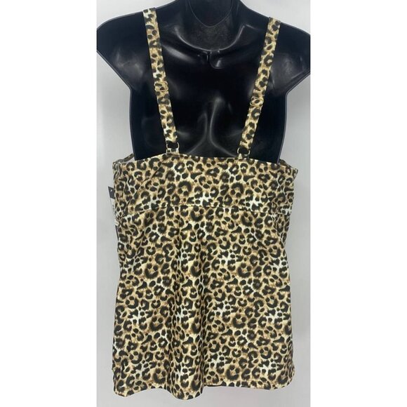 Nicole Miller Tier Tankini Swimsuit Women Plus Size 1X Cheetah Brown NWT New B88 - Picture 4 of 12